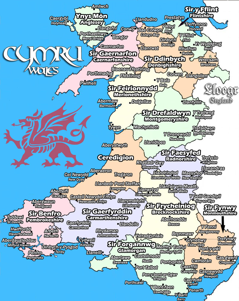 Map o Gymru - Map of Wales
